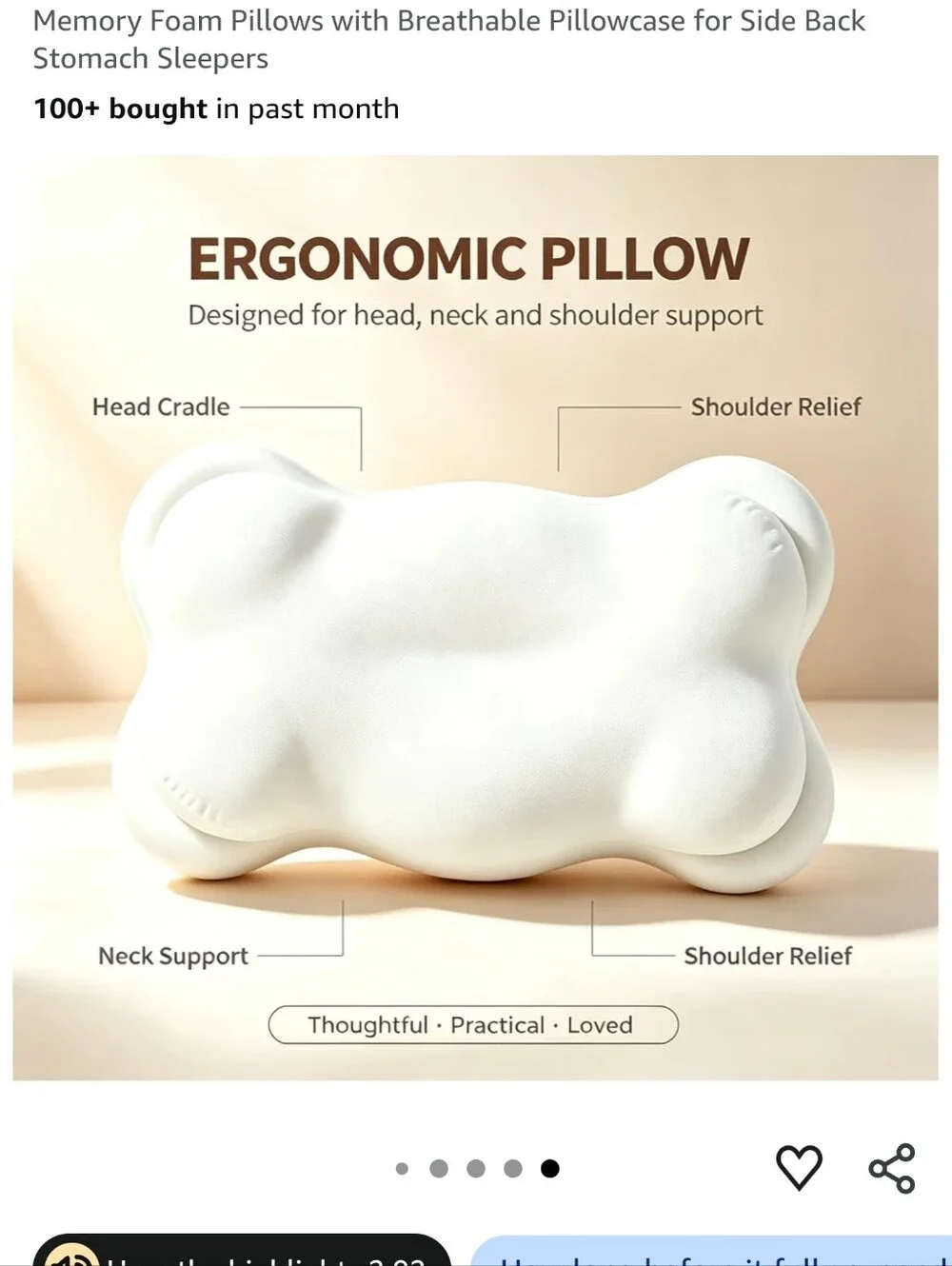 GWSTVMP White Cloud Neck Support Pillow - Memory Foam Cervical Pillow